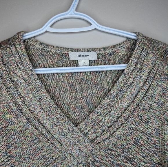 cj banks Grey  Multicolour Knit V Neck Sweater Women 2XL Plus Size - Picture 4 of 9